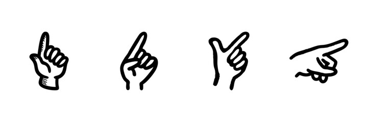 Hand Gesture Icons In Hand Drawn Style Set. Communication, Direction, And Interaction Doodle Sketch Collection. Expressive Hand Signs. Isolated Vector Illustration