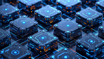 Futuristic Digital Circuitry with Glowing Blue Chips