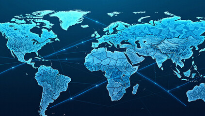 Global Map with Network Connections in Blue and Black