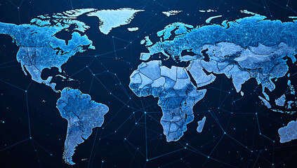 Stylized World Map with Blue and Black Color Scheme