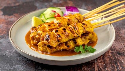 Sate Chicken Skewers with Peanut Sauce.