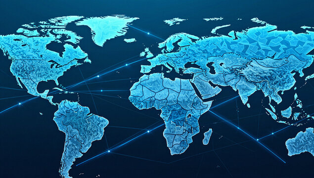 Global Map with Network Connections in Blue and Black - Powered by Adobe