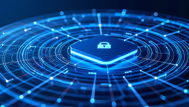 Futuristic Digital Security Icon with Network Connections - Powered by Adobe