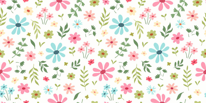 Seamless floral simple blossom spring garden pattern