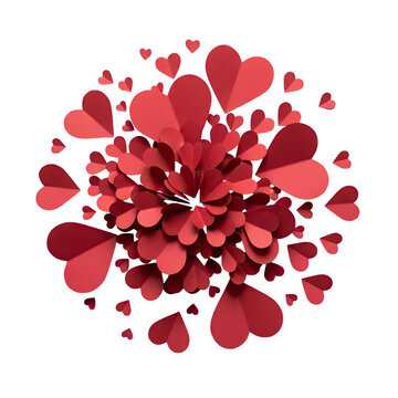 Vibrant red hearts exploding in dynamic motion