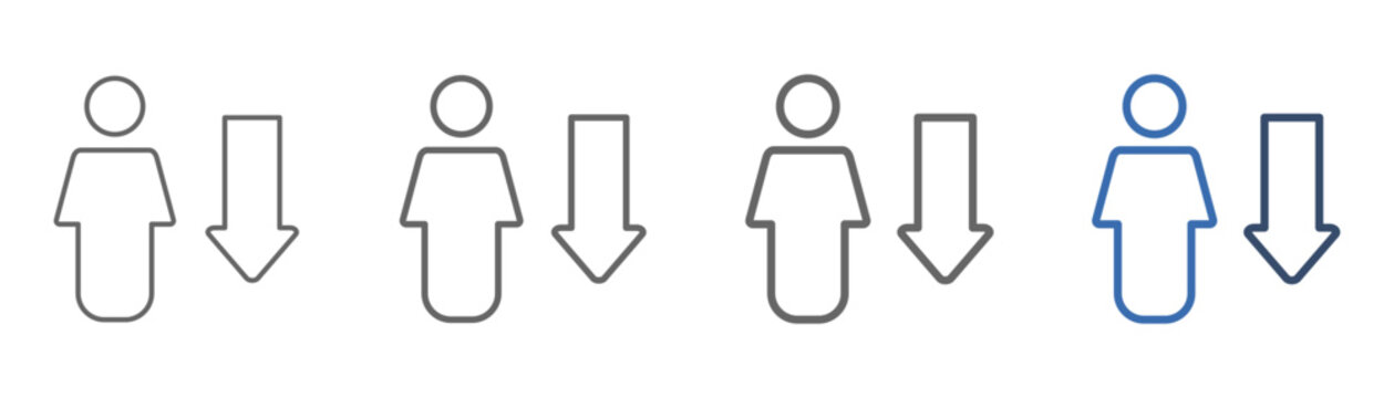 
outline icon set population with people design and down arrow