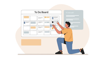 Man Organizing Tasks on a To-Do Board, Planning and Productivity Concept