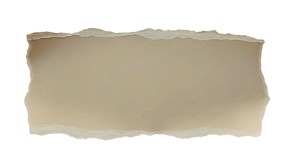 A rectangular fragment of beige recycled paper with rough torn edges, isolated for design use isolated on transparent background