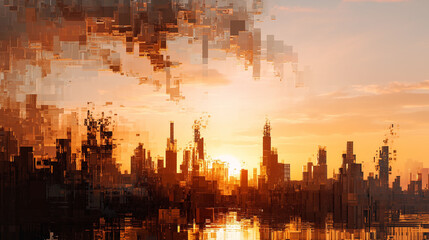 Naklejka premium Pixelated city melting away