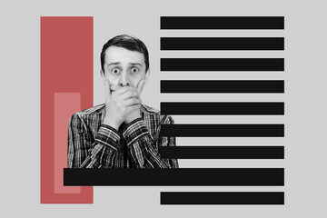 Collage with a man covering his mouth with his hands