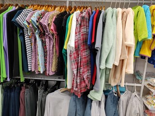 Clothes on a clothing hanger at the store