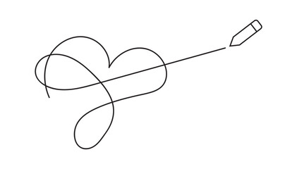 Continuous Line Heart Drawing with Pen &ndash; Minimal Love Doodle Illustration