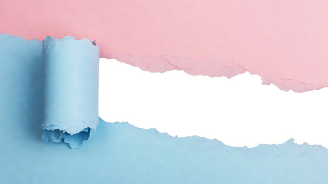 A piece of blue paper being peeled back to reveal a black space and pink paper underneath isolated on transparent background