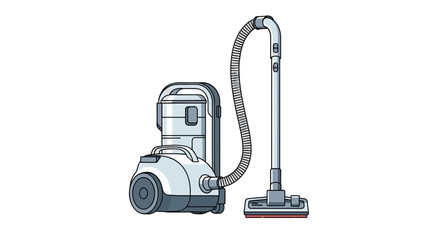 Vertical illustration of an upright white and gray electric vacuum cleaner for home cleaning and floor maintenance.