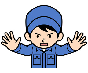 立ち塞がるシンプルな作業員の男性