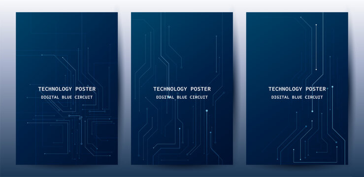 Technology blue circuit lines innovation background Poster Set, Futuristic digital cyber for tech event poster or corporate business - Powered by Adobe