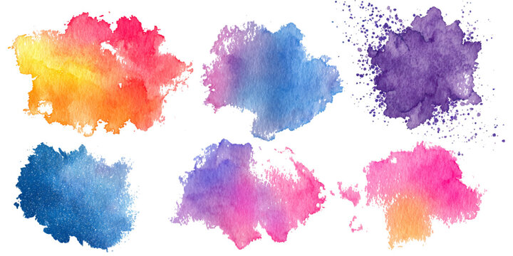 Colorful abstract paint brush background with watercolor set. vector watercolor design set with bright colorful paint splashes brush stroke element.