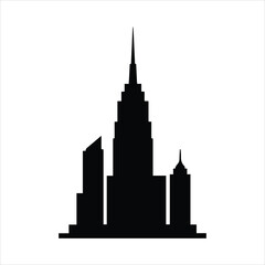 A striking black silhouette of a cityscape featuring a prominent spire