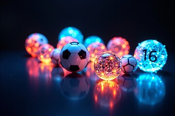 Holographic Display of Sport Balls and Equipment in Futuristic Setting