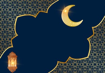 Luxury Ramadan background with golden lantern and crescent moon © AmmarAbdoAli