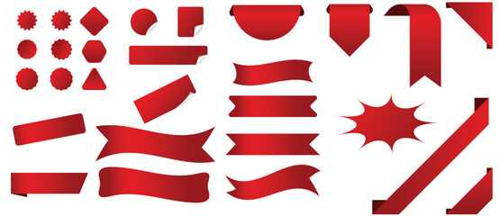 Red Promotional Sticker Shapes Collection With Labels Banners And Sale Elements