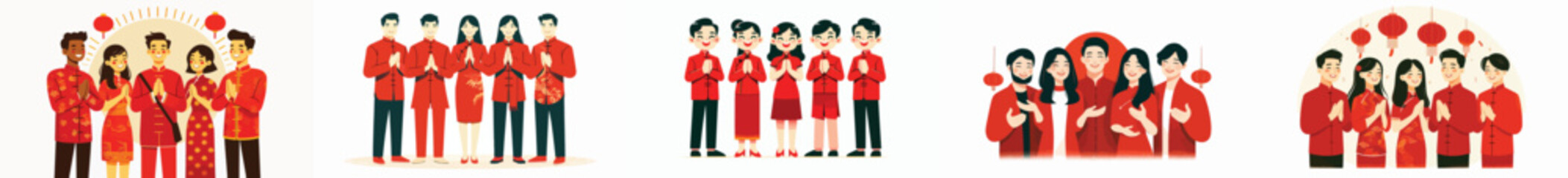 vector of friends giving Gong Xi greetings during Chinese New Year celebrations