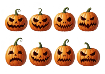 Group of scary jack o lanterns with different expressions
