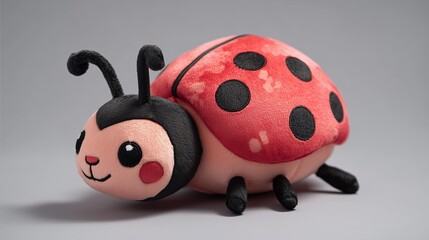 Obraz premium Cute plush ladybug toy on a gray background for children's playtime and decoration