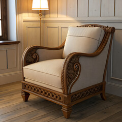 modern living room with furniture,Elegant Comfort: A Timeless Armchair in a Cozy Space