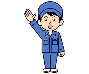 手を上げるシンプルな作業員の男性