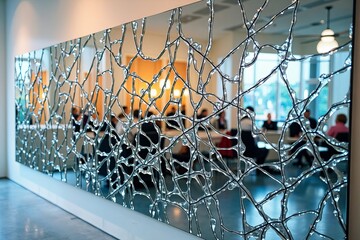 Artistic Installation: Fragments of Glass on Reflective Surface