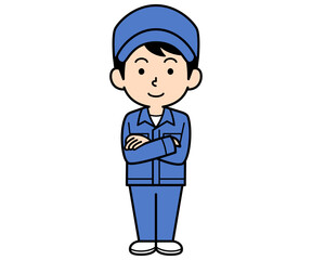 腕組みするシンプルな作業員の男性