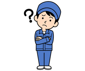疑問に思うシンプルな作業員の男性