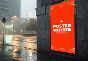Rainy Street Poster Mockup on Wall