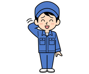 照れているシンプルな作業員の男性