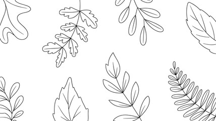 Fototapeta premium Botanical Leaf Outline Collection Vector Illustration: Assorted Nature Elements, Hand-Drawn Style, Minimalist Design, Seasonal Decor, Organic Patterns, Botanical Art, Plant Graphics, Elegant Flora,