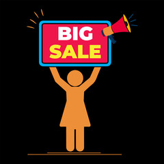 BIG SALE &ndash; Character with Colorful Board, Big Sale Announcement with Human Character and Megaphone Vector