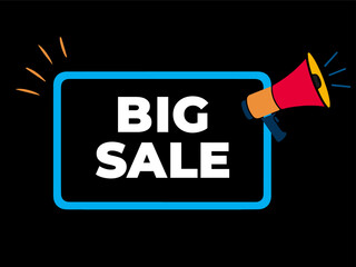 BIG SALE &ndash; Neon Style Frame, Big Sale Promotional Sign with Megaphone Flat Vector Design