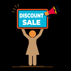 DISCOUNT SALE &ndash; Promotional Board, Discount Sale Promotion with Human Character Holding Sign Vector