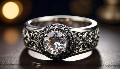 Luxury Diamond Ring with Ornate Silver Band.