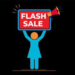 FLASH SALE &ndash; Urgent Offer Illustration, Flash Sale Limited Time Offer with Human Character Vector
