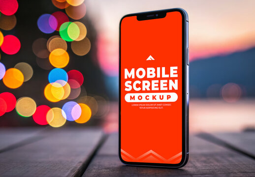 Mobile Screen Mockup with Colorful Bokeh