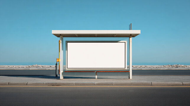 Blank billboard bench mockup ocean view coastal road beach seaside advertising outdoor display