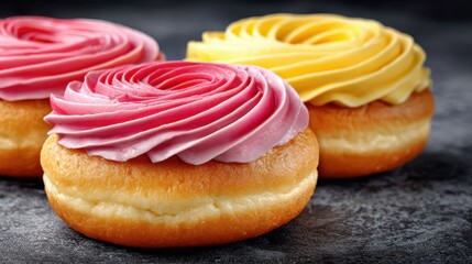 Donuts with Pink and Yellow Swirled Frosting