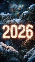 New year 2026 celebration with lights and winter background in a forest setting