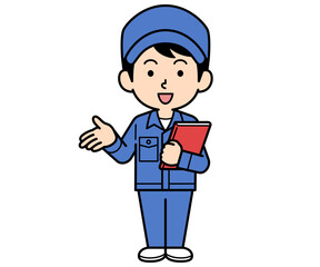 ファイルを持って説明するシンプルな作業員の男性