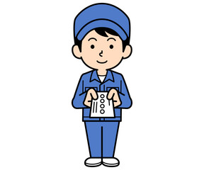 名刺を差し出すシンプルな作業員の男性