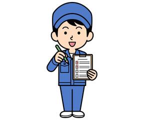 チェックリストに記入するシンプルな作業員の男性