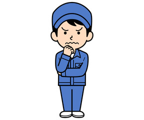 悩んでいるシンプルな作業員の男性