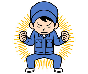 力を溜めるシンプルな作業員の男性